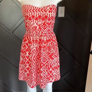 EVERLY Orange Ikat Print Strapless Dress Size Medium
